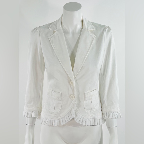 Juicy Couture Vintage Ruffle Trim Jacket White Cotton size 2 Made With Love P&G - Picture 1 of 12